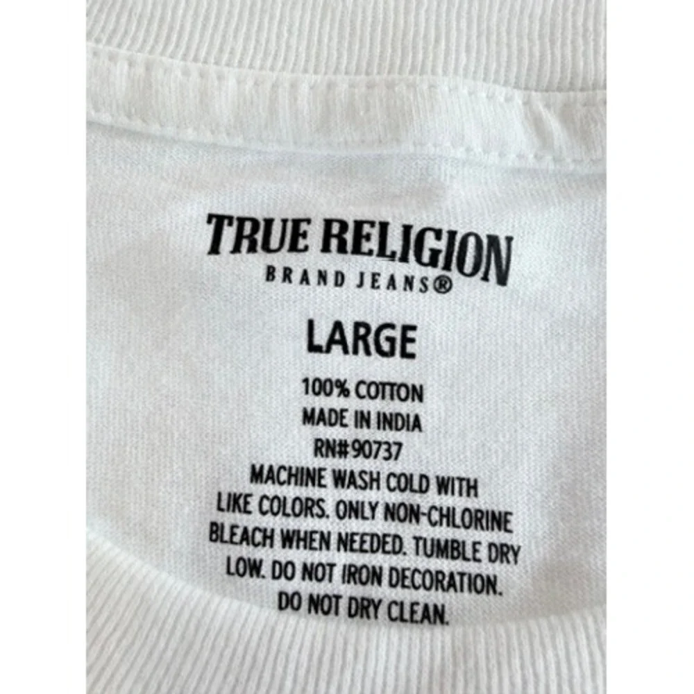 True Religion T-Shirt Mens Large White Horseshoe‎ Logo Short Sleeve